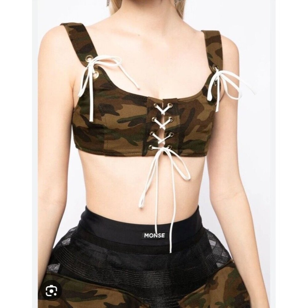 MONSE Lacing Bra Top Crop Camo Green